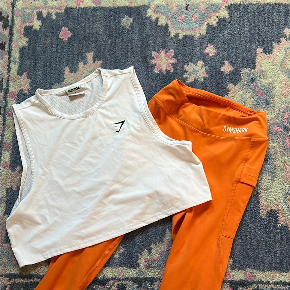 Gymshark White Tank and Orange Leggings